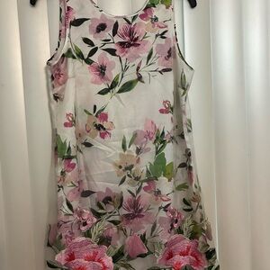 Floral Sleeveless Dress with Pink and Green Accents